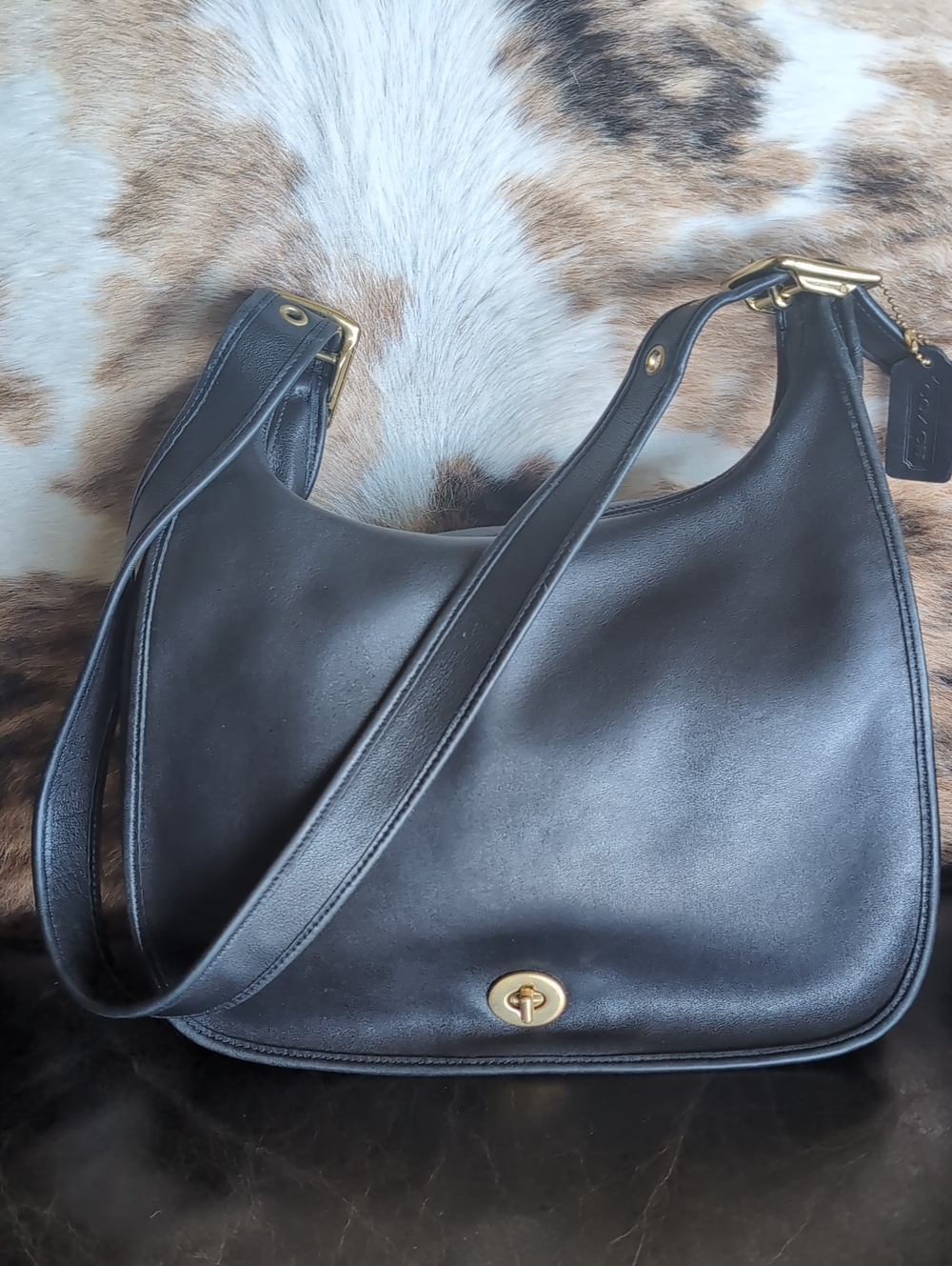 Vintage Coach Legacy Crescent Turn Lock Bag 🖤Black Leather Made In The USA